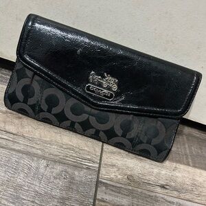 COACH Signature Black-Grey Leather Canvas Wallet